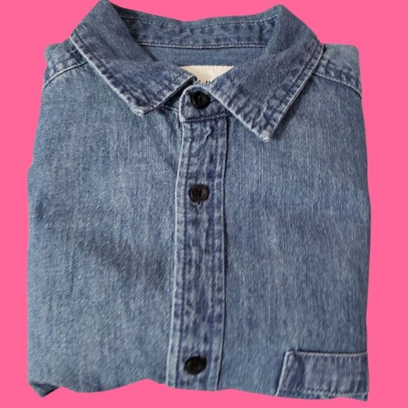 Godfellow & Co Mens Long-Sleeve Denim Button-Up Shirt Chest Pocket Blue Small - Picture 7 of 8